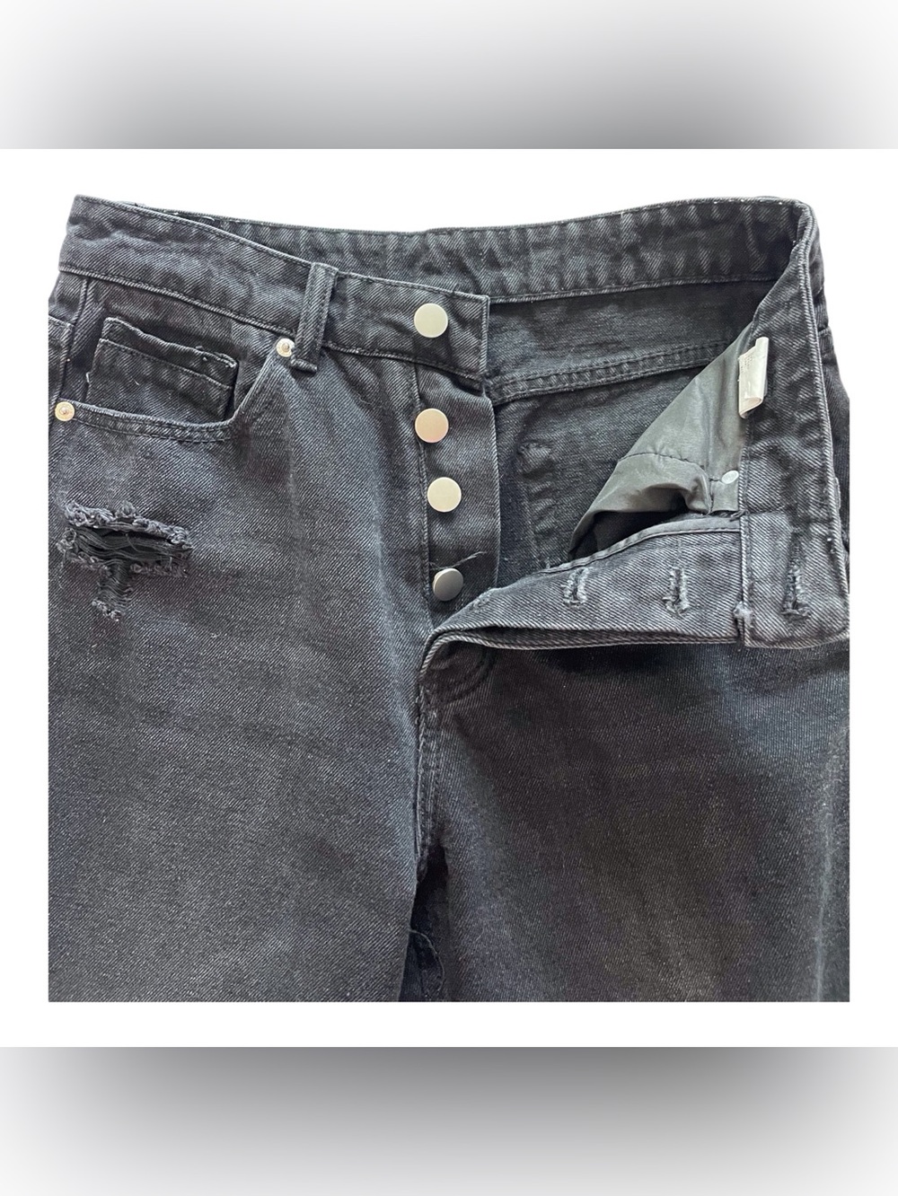 Shein Women's Black Distressed Riped Relaxed Five-Pockets Jeans,M(6) - Picture 6 of 7